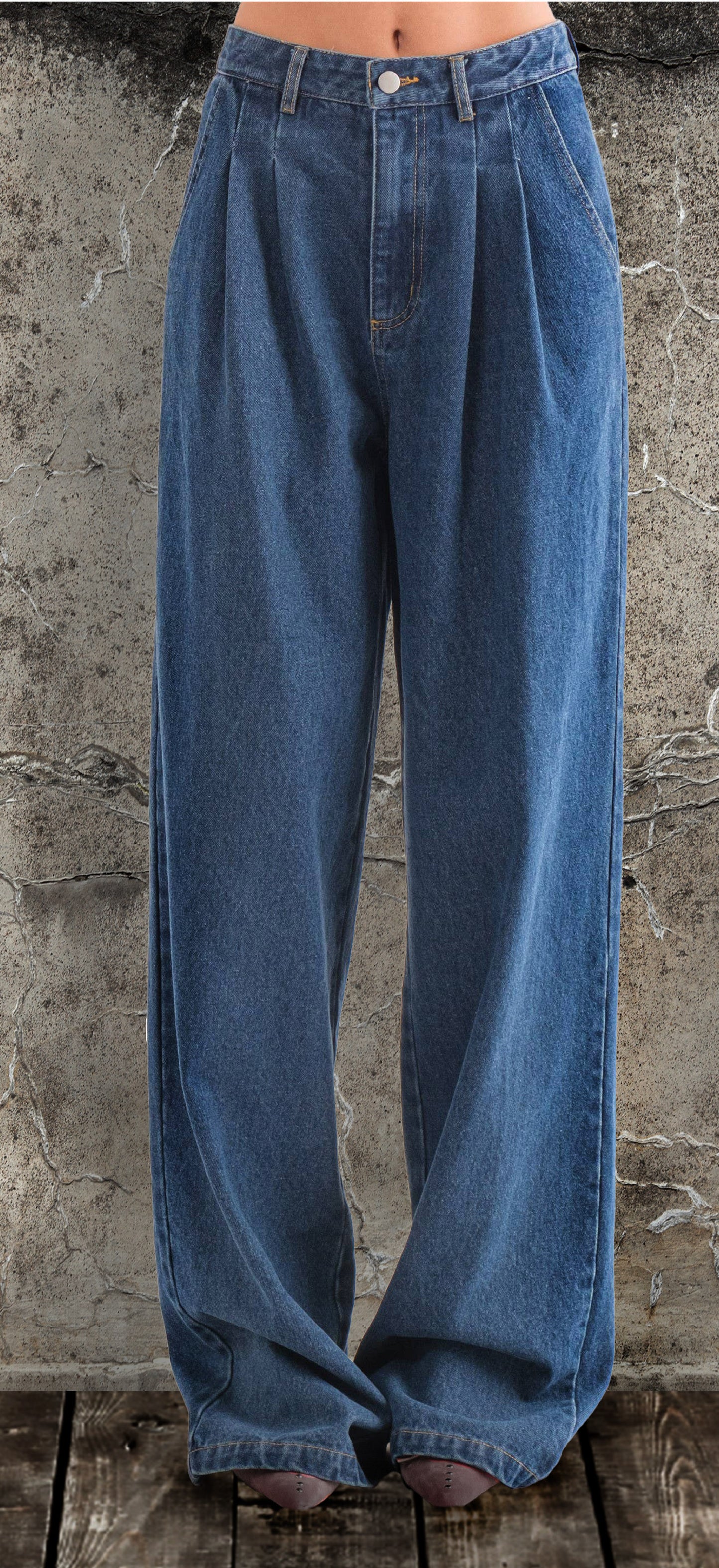 Womens Wide Leg High Waisted Pleated Front Jeans | Indigo