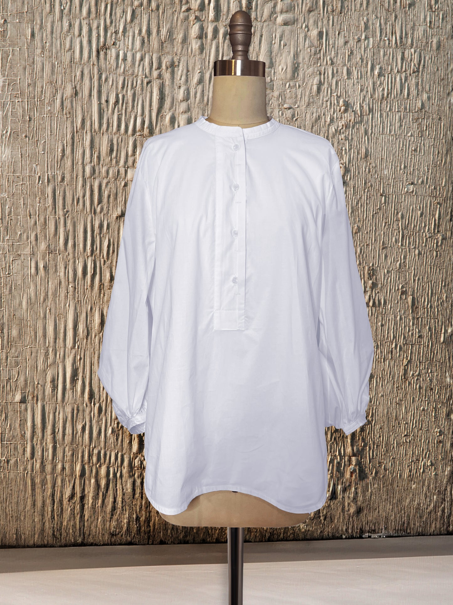 Womens Woven Henley Lantern Sleeve Top| White