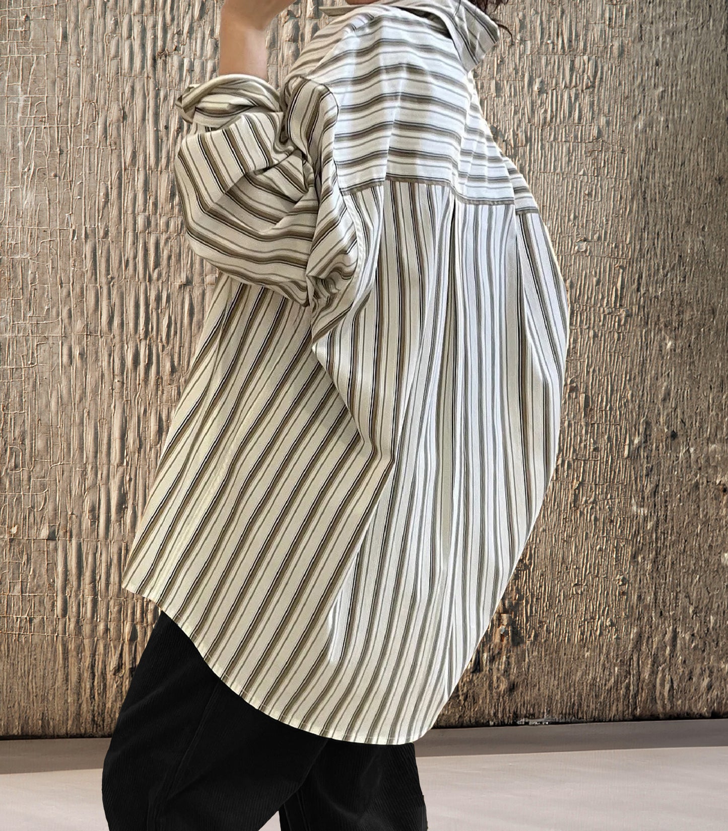 Womens Oversized Stripe Button Down Top | Multi Neutral