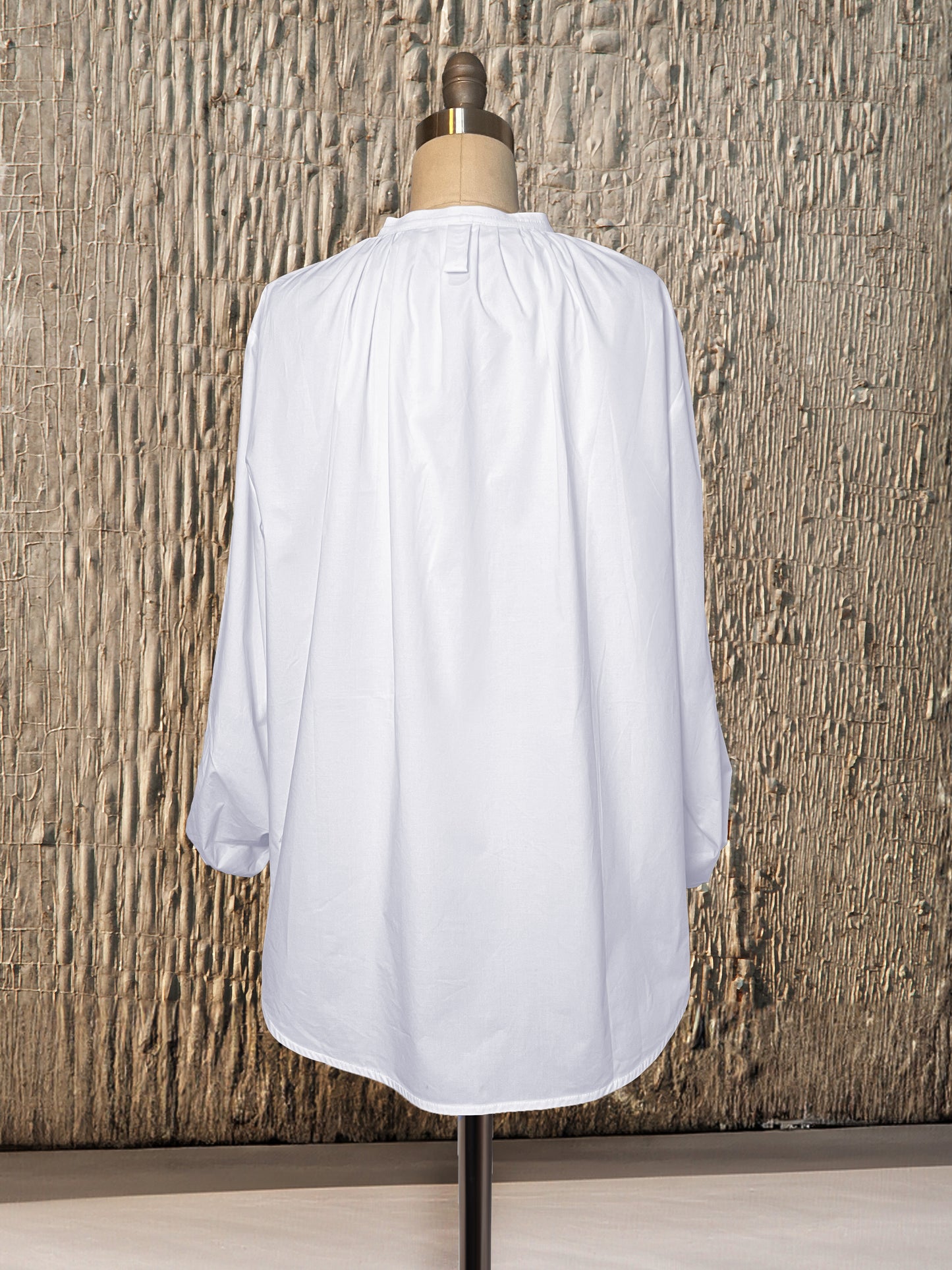 Womens Woven Henley Lantern Sleeve Top| White