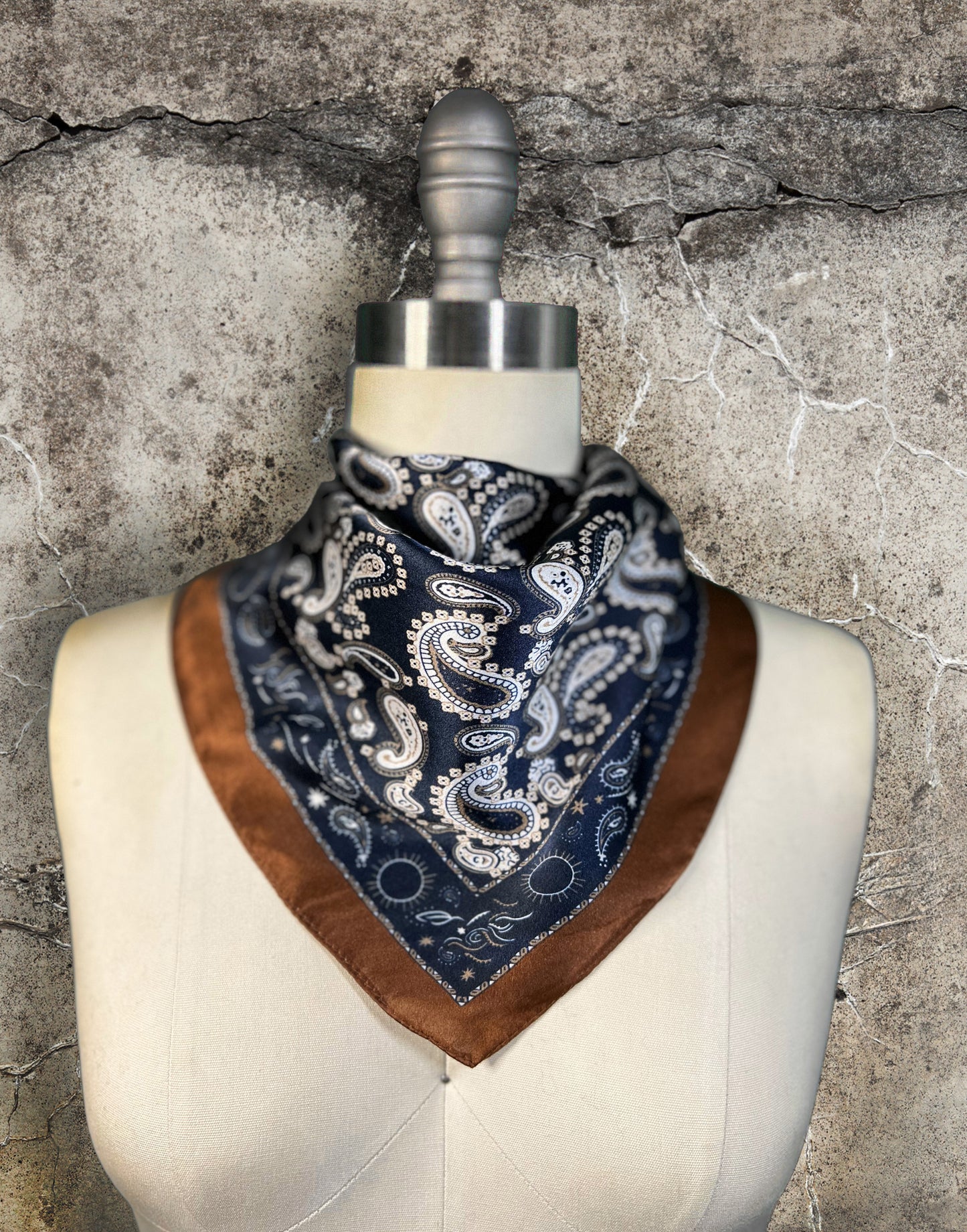 100% Silk Scarf | Navy Blue_Brown Paisley