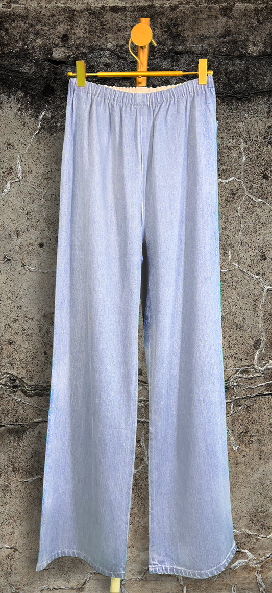 Womens Cotton Viscose Denim Pants | Light Blue