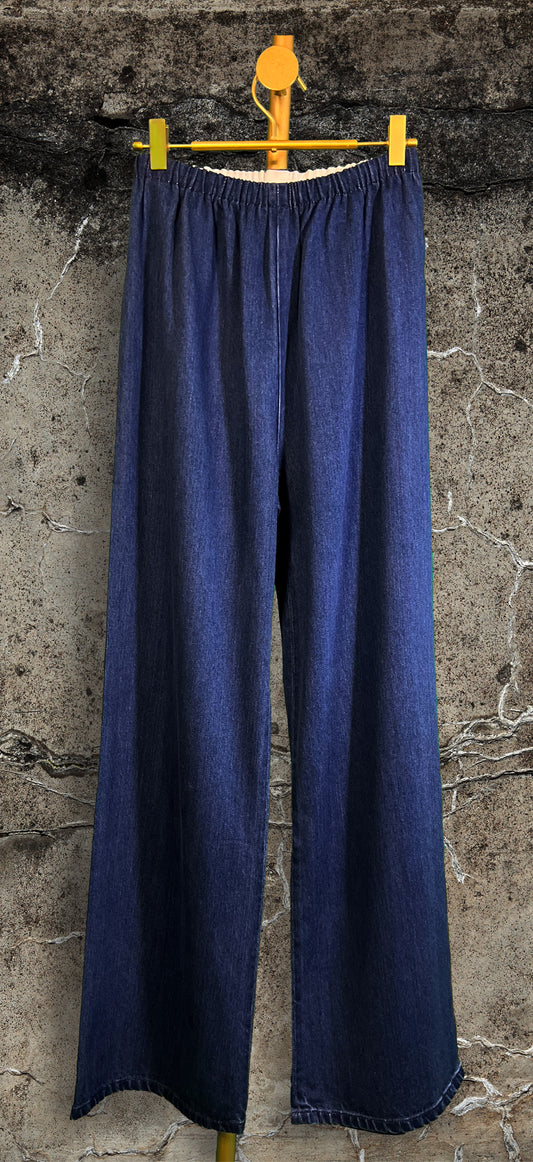 Womens Cotton Viscose Denim Pants | Dark Blue