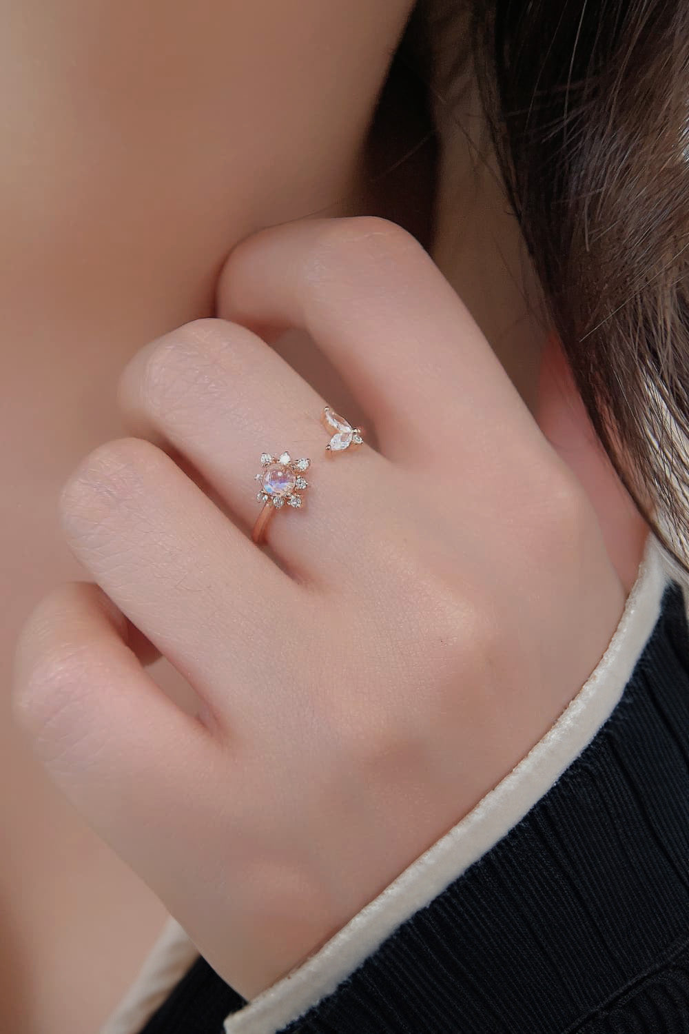 Womens Moonstone Open Ring 925 Sterling | 18K Rose Gold-Plated