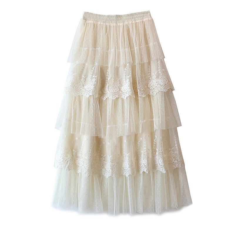 Womens Tiered Lace Skirt | Off White