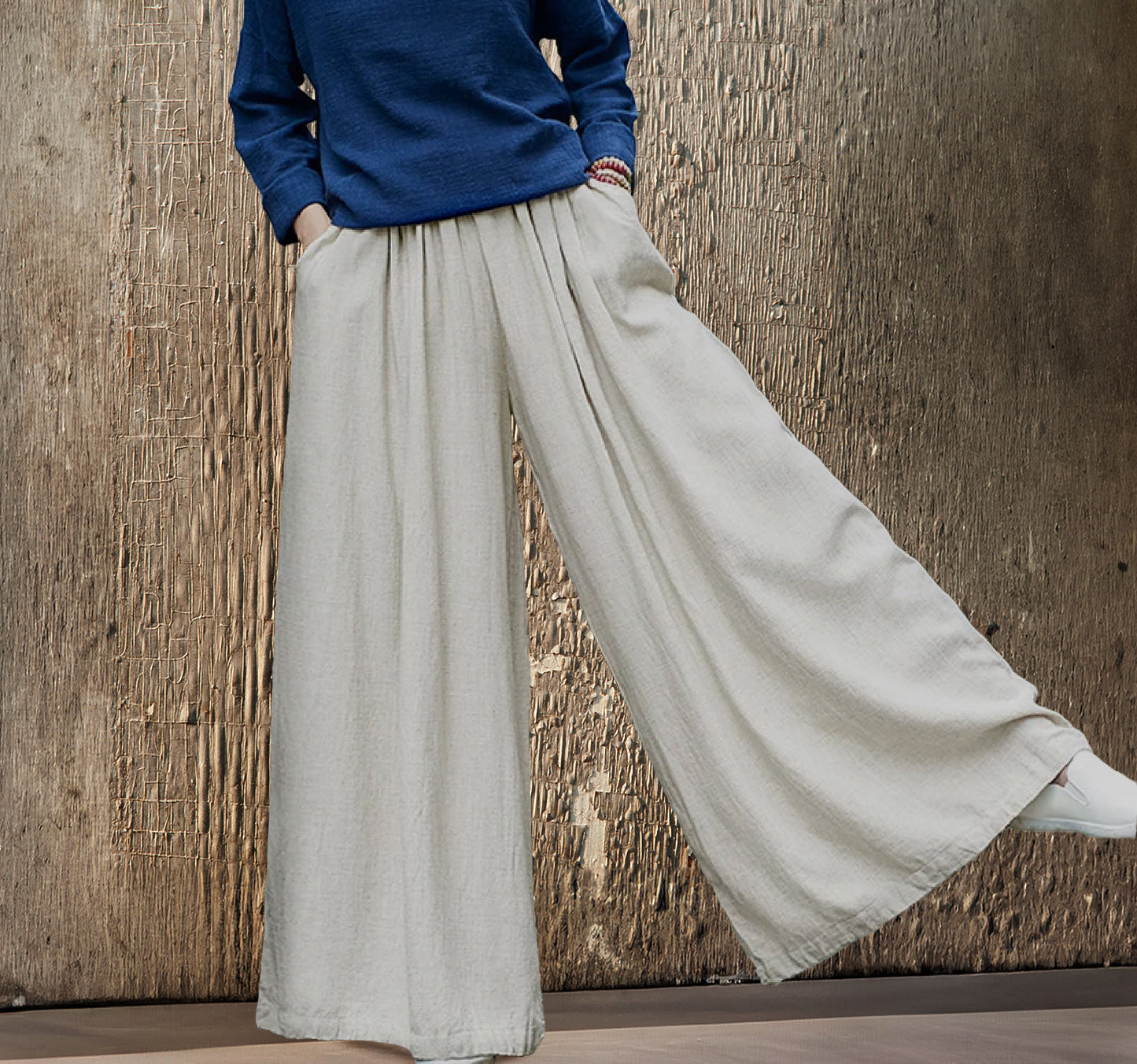 Women's Ankle Length Linen Wide Leg Pants | Natural Linen