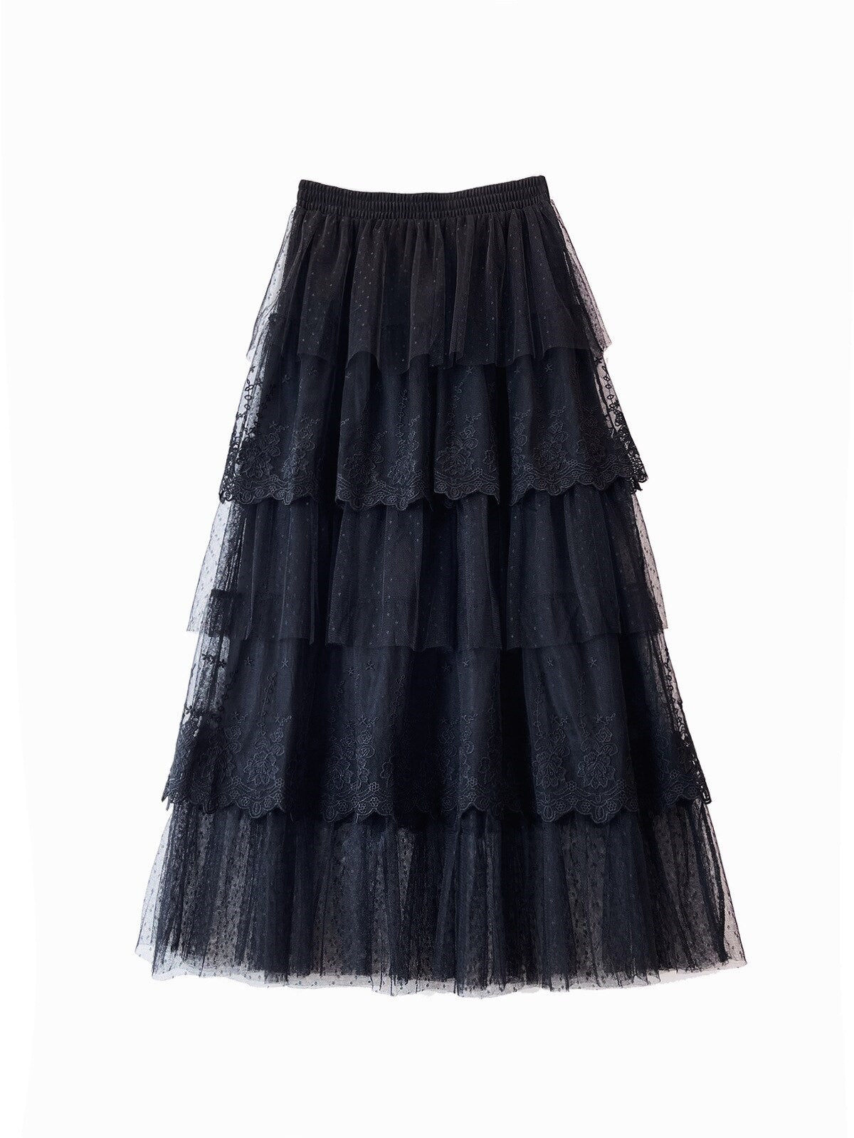 Womens Tiered Lace Skirt | Black